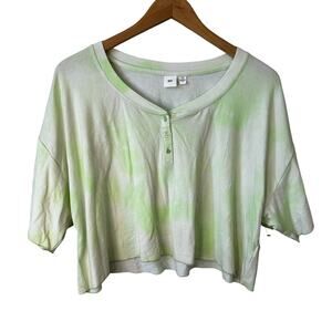 Nordstrom BP New Women's Tie Die Crop Henley Top T-Shirt Green Size XL